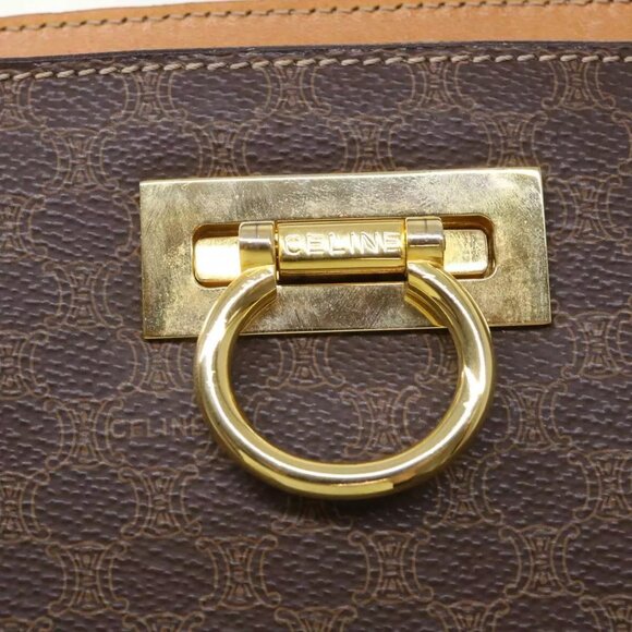 CELINE Macadam Canvas Hand Bag PVC Leather Brown AutH - Picture 7 of 15